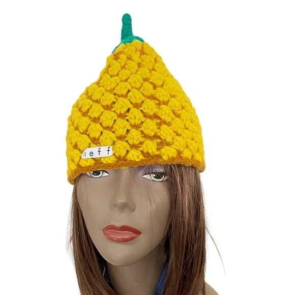NEFF Pineapple Beanie Hat Tuque Yellow Green Knit One Size - Picture 1 of 6